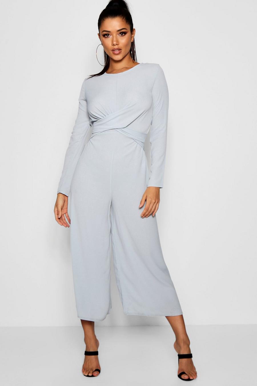 Baby blue Knot Front Woven Culotte Jumpsuit image number 1