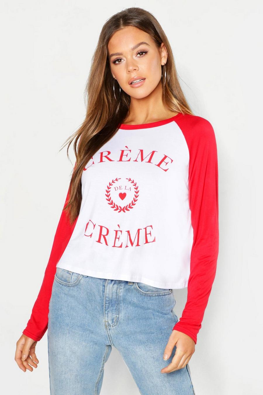 T-Shirt mit Raglanärmeln und „Crème de la Crème“-Slogan image number 1