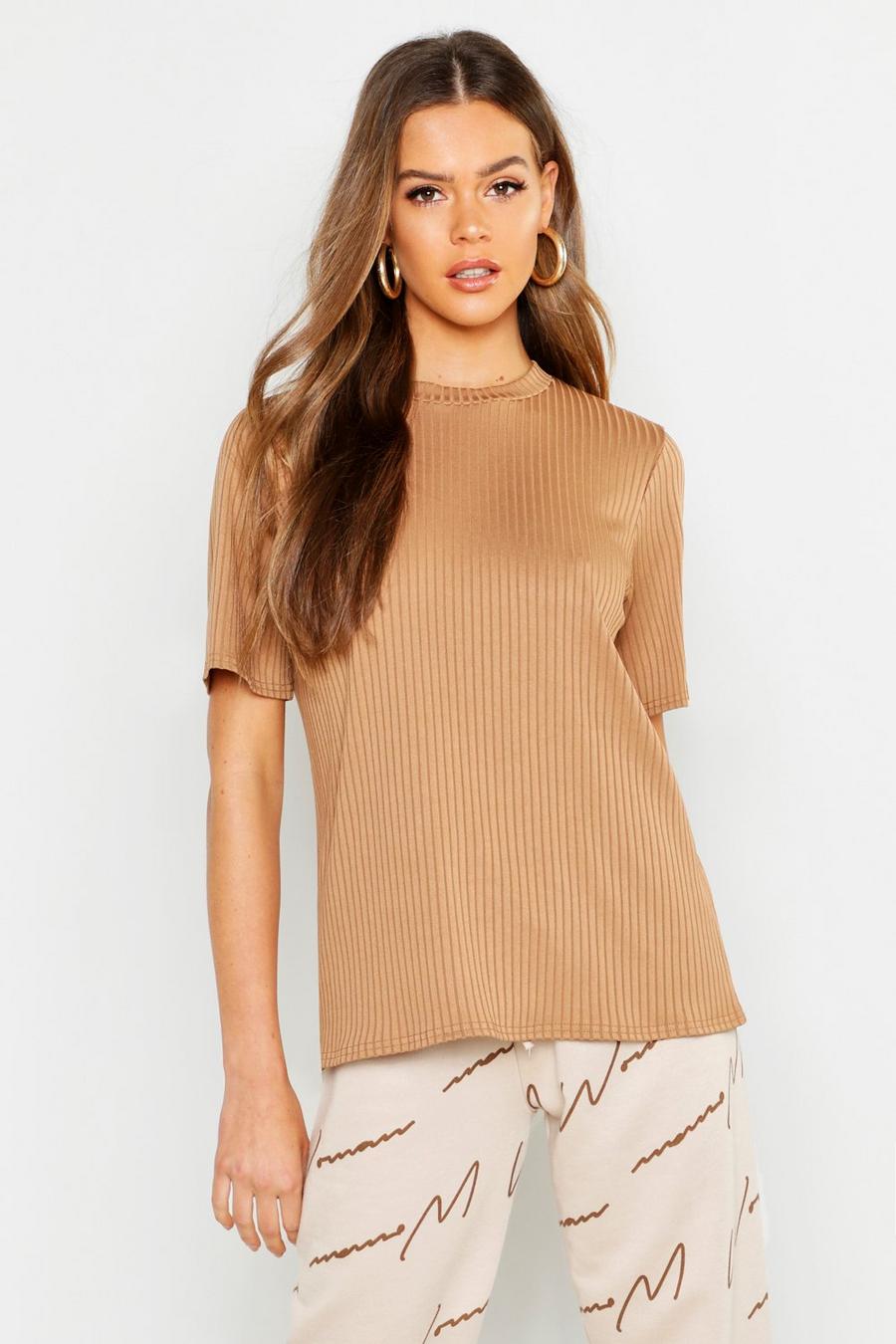 T-shirt oversize à grosses côtes, Camel image number 1