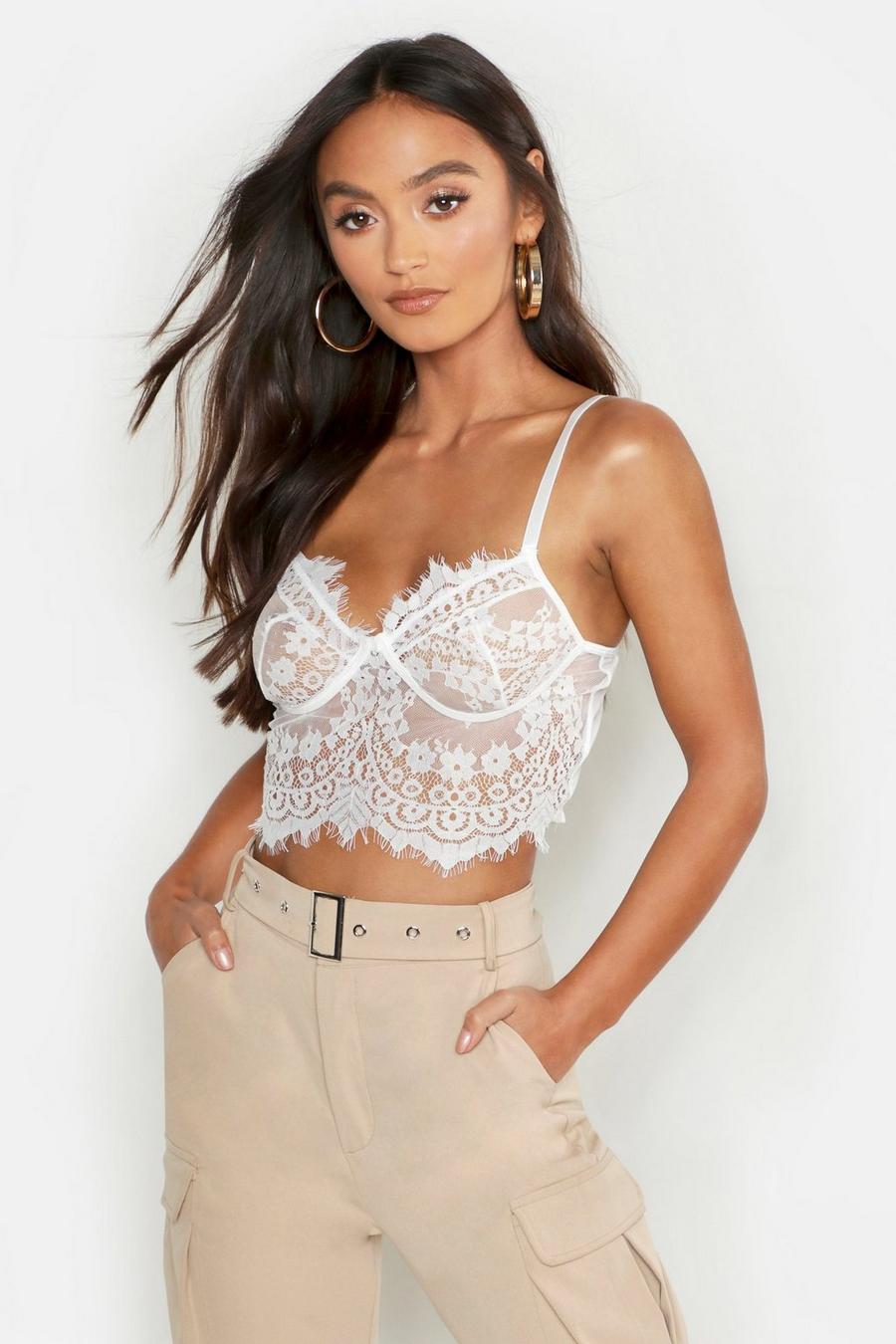 White Premium Lace Cupped Bralet image number 1