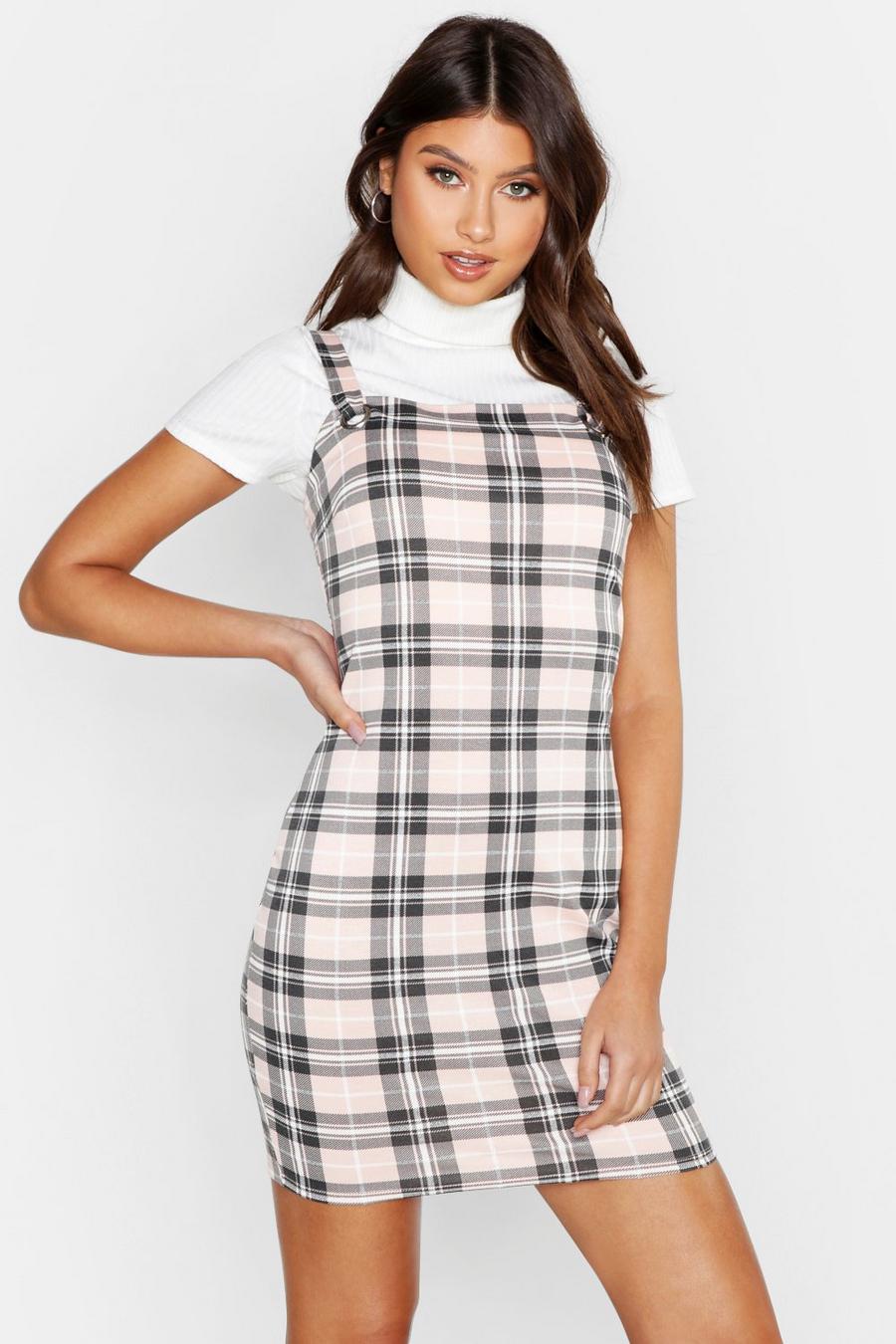 Beige Check Pinafore Dress image number 1