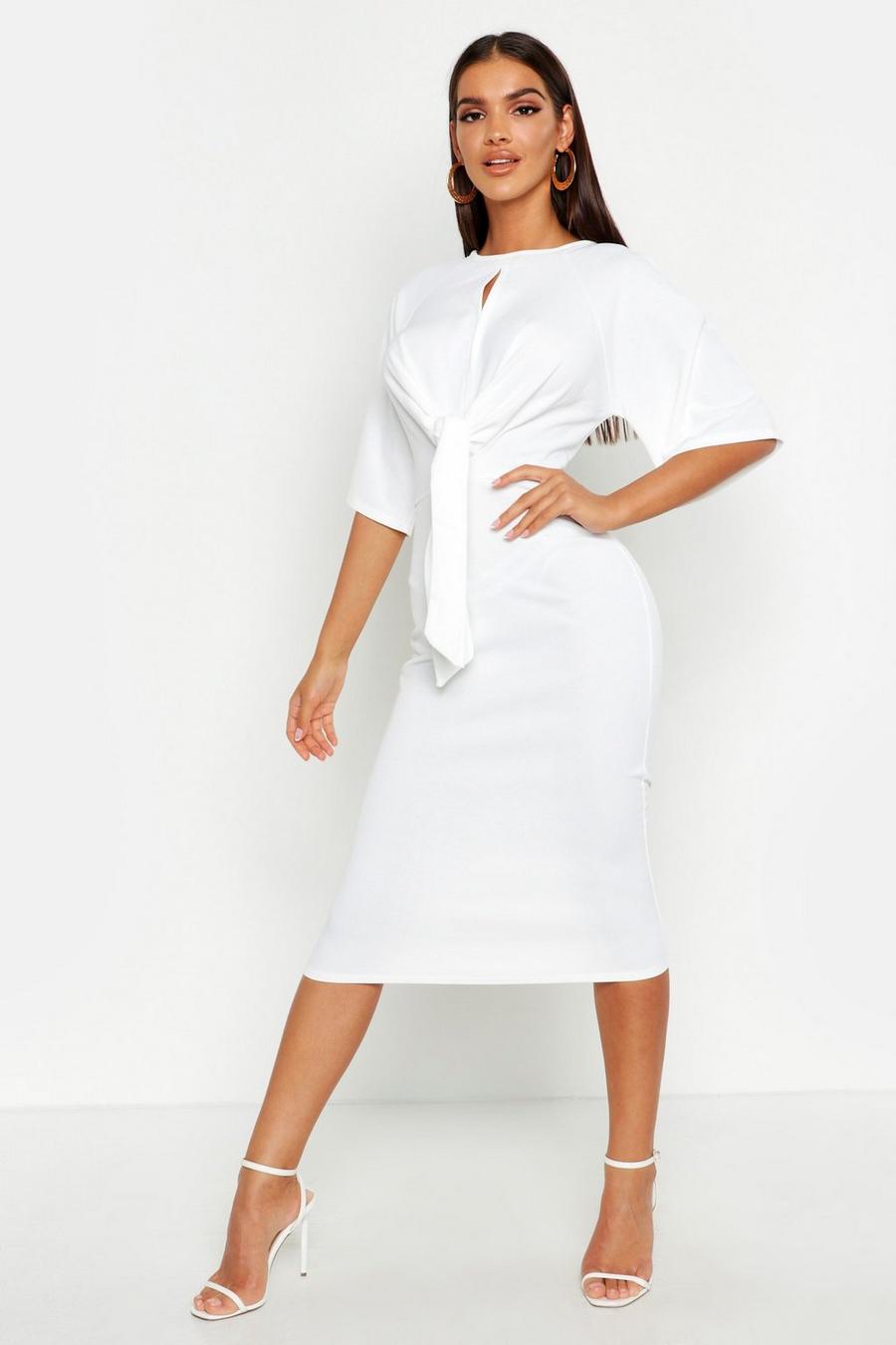 Ivory Knot Front Detail Wrap Midi Dress image number 1