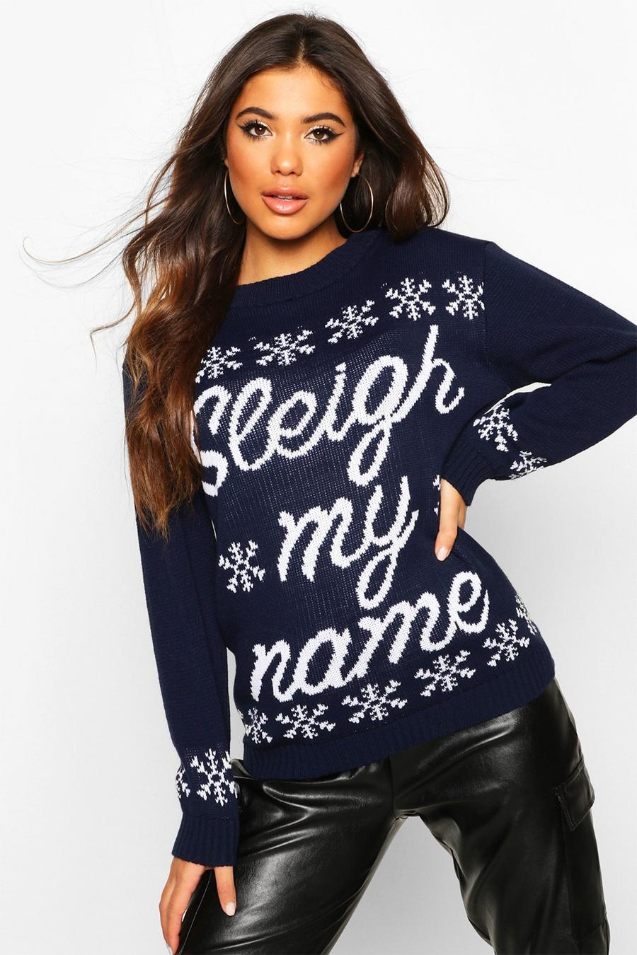 Sleigh My Name Snowflake Slogan Christmas Sweater image number 1