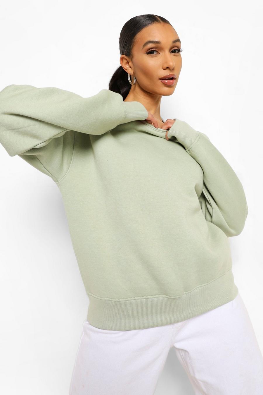 Suéter ancho con cuello redondo básico, Verde salvia image number 1