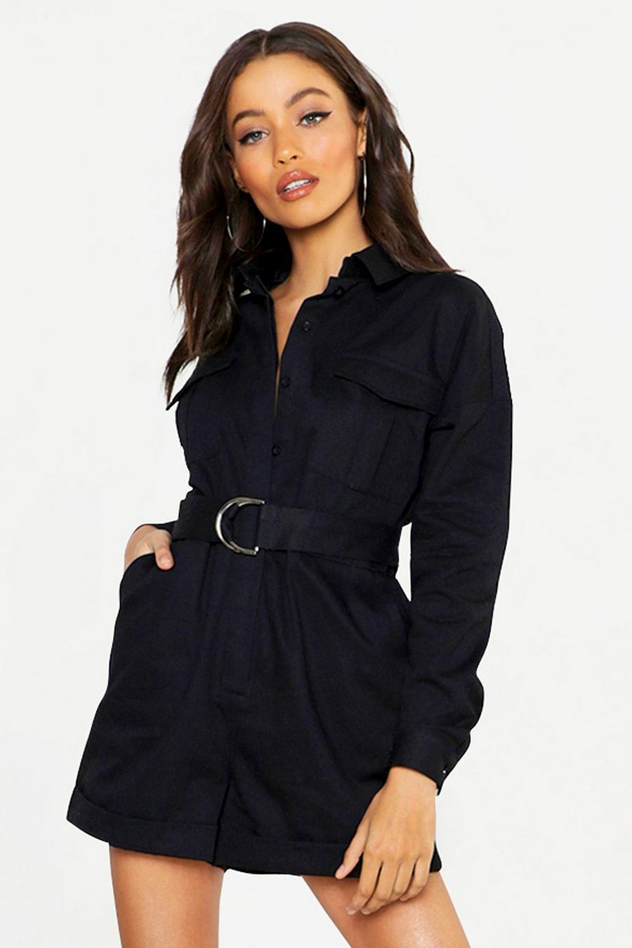 Black Heavy Twill Utility Boiler Romper image number 1