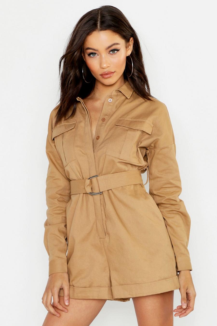 Stone Zwaar Keperstof Utility Overall Playsuit image number 1
