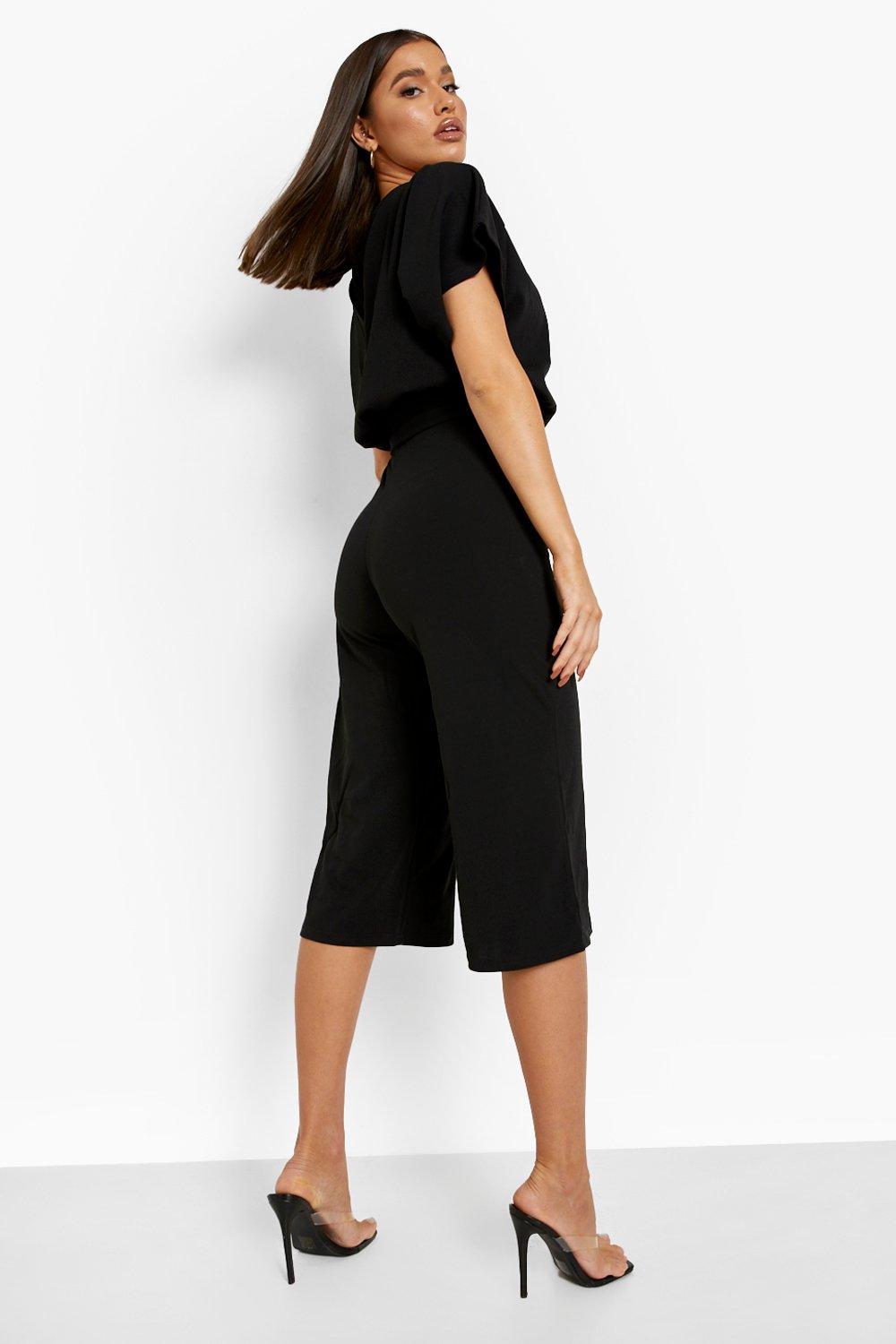 Ladies black cheap culotte jumpsuit