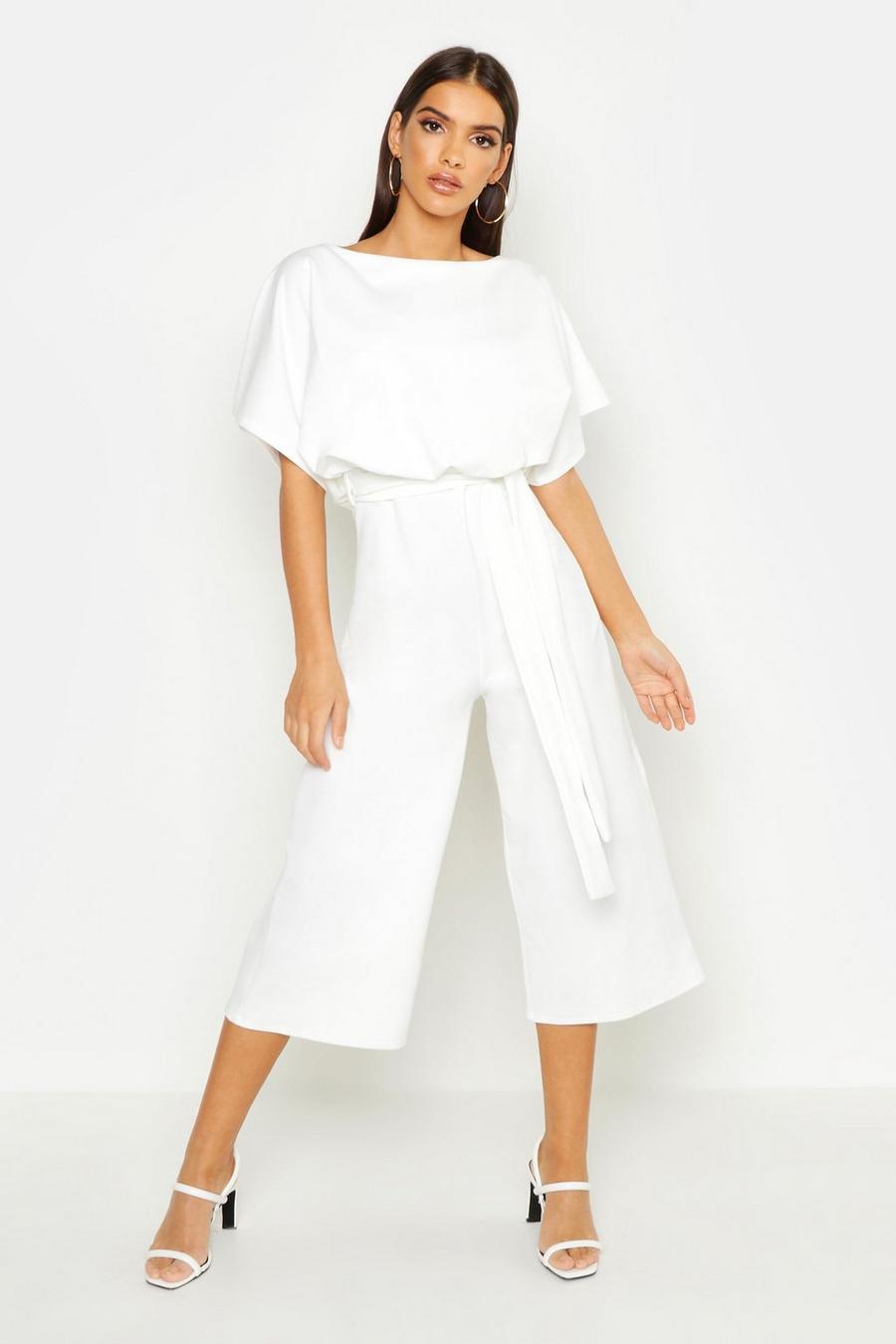 Ivory Slash Neck Tie Waist Culotte Jumpsuit image number 1