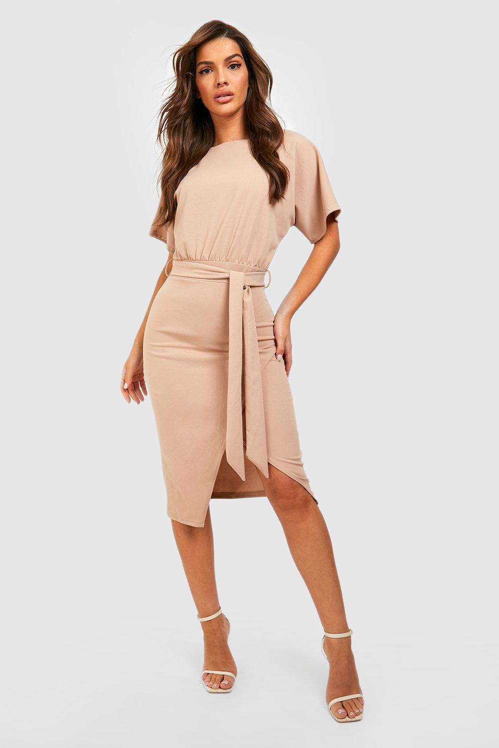 Boohoo hot sale beige dress