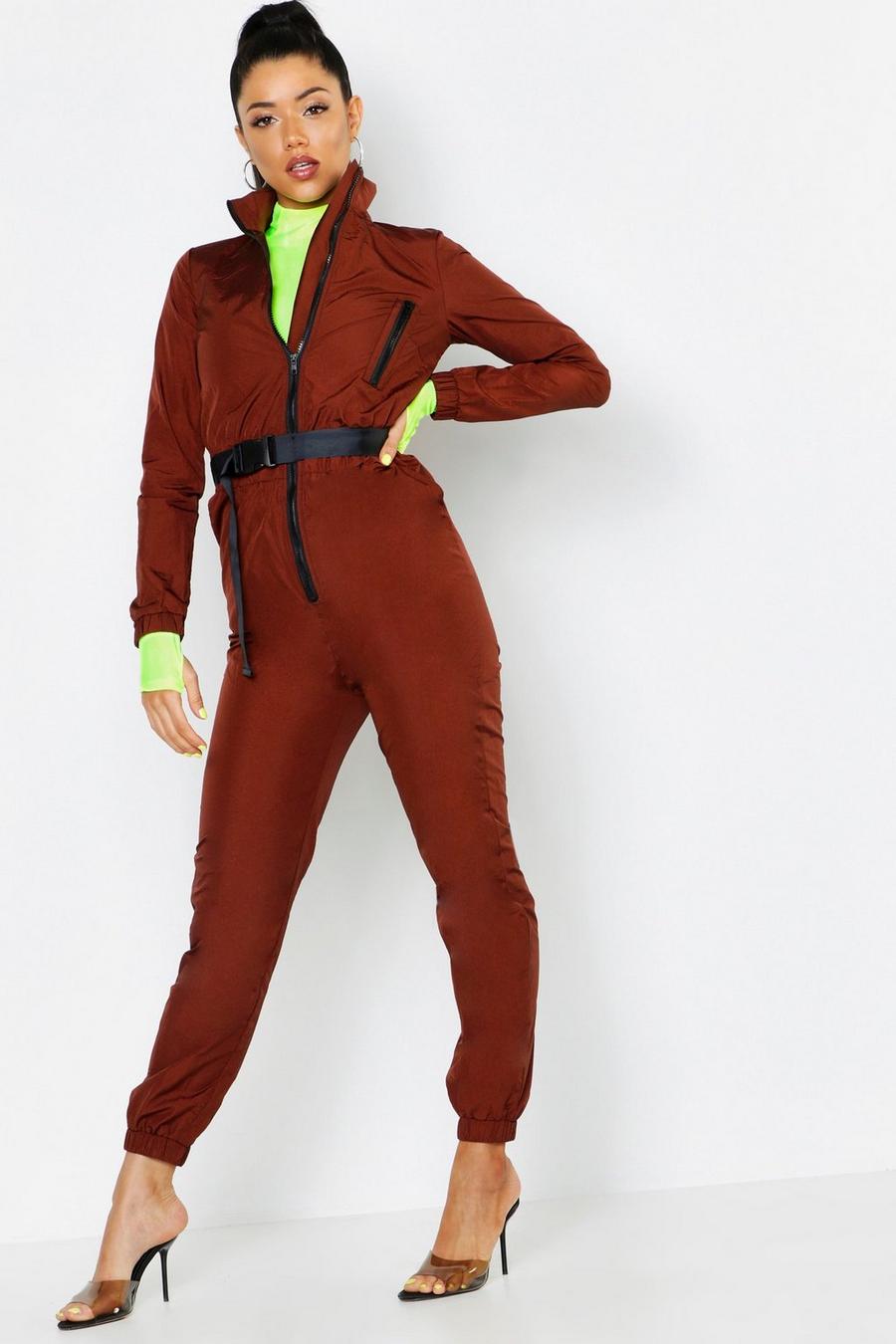 Shell Suit-Jumpsuit mit Sicherheitsschnalle, Schokoladenbraun image number 1