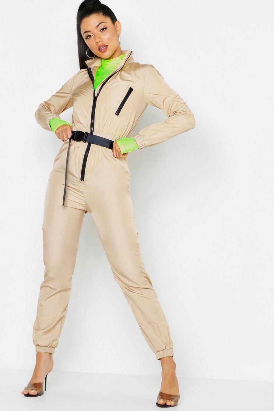 Shell Suit-Jumpsuit mit Sicherheitsschnalle, Steingrau image number 1