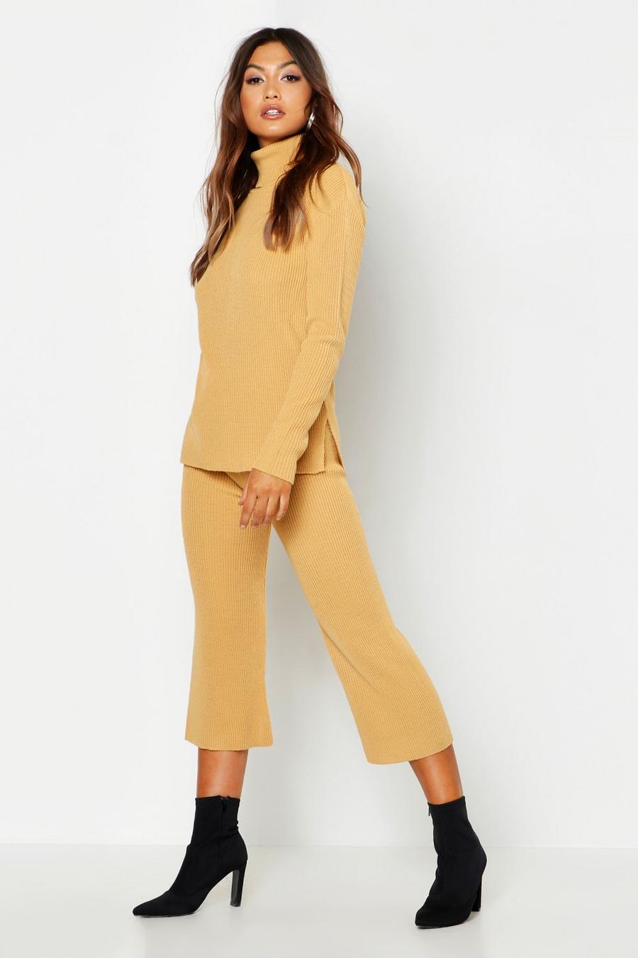 Camel Roll Neck Culotte Knitted Co-Ord image number 1
