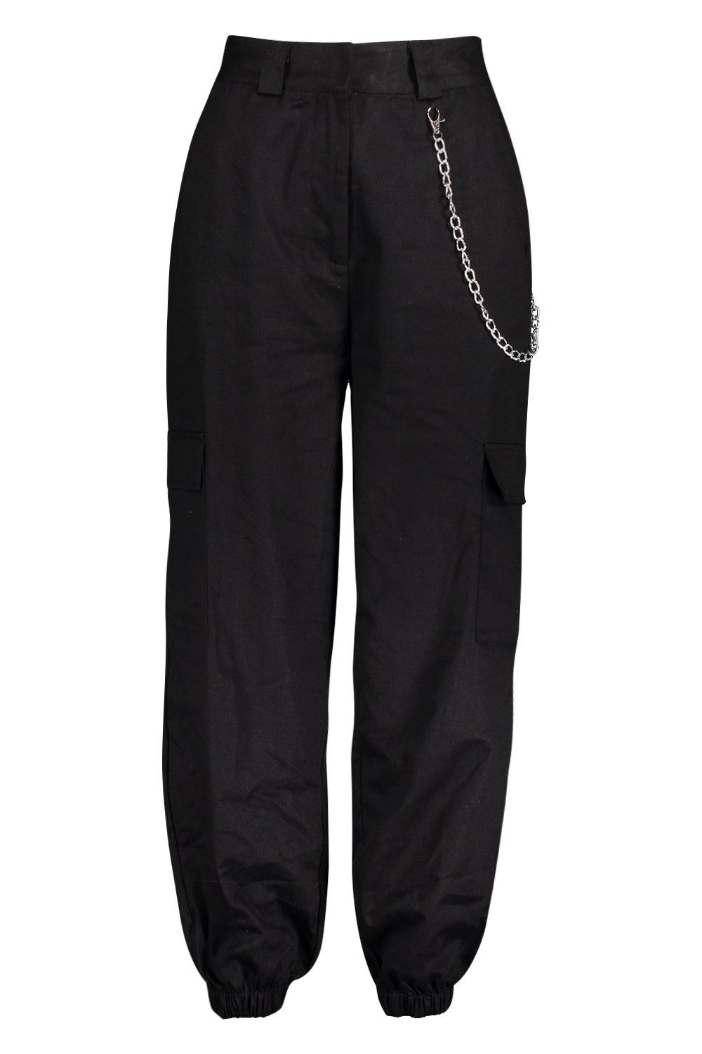 black cargo trousers with chain