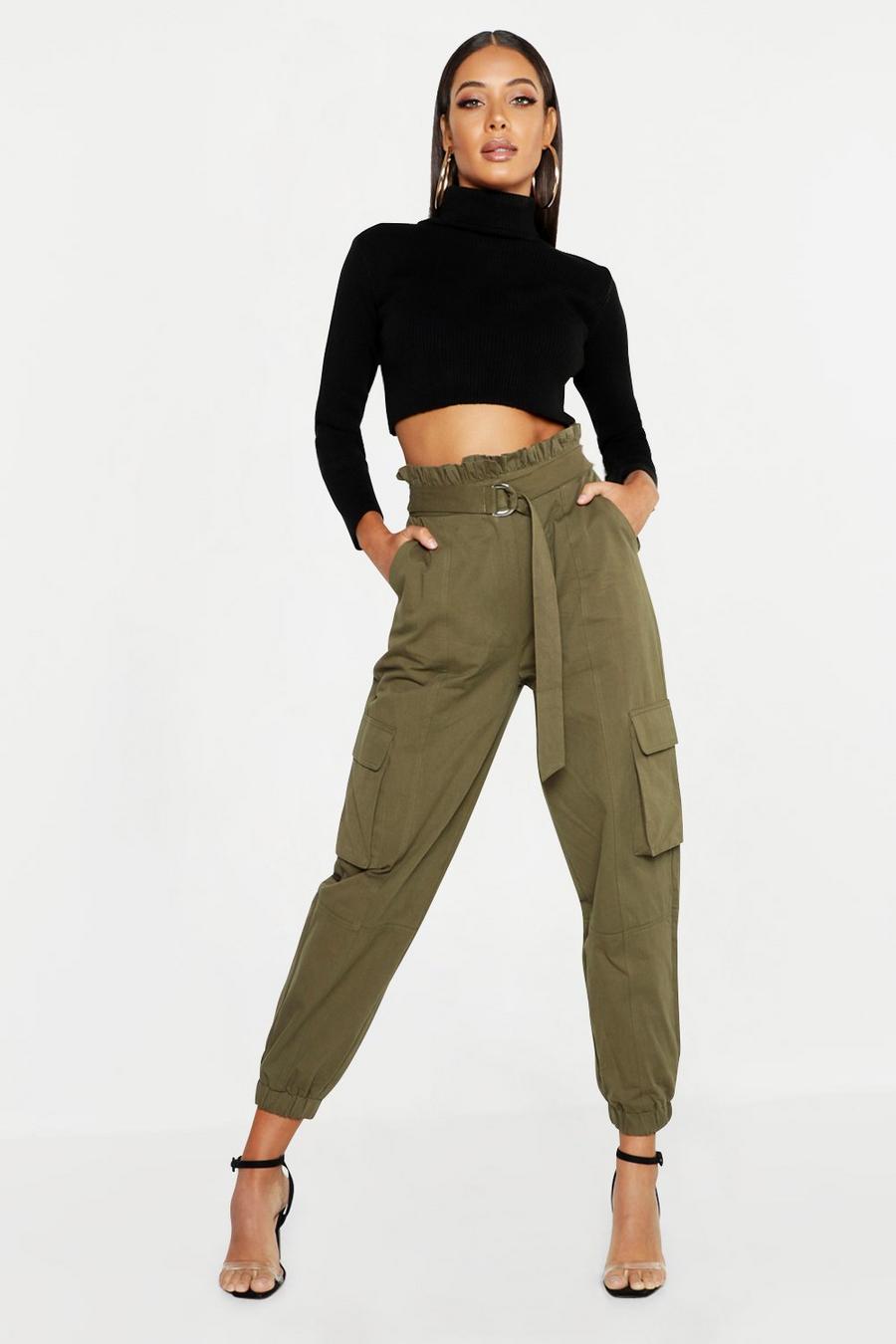 Khaki Paperbag D-Ring Belted Cargo Trousers image number 1
