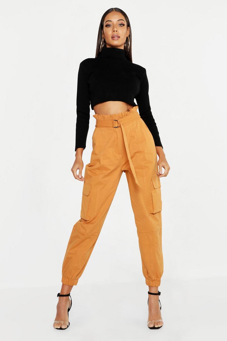 Tobacco Paperbag D-Ring Belted Cargo Trousers image number 1