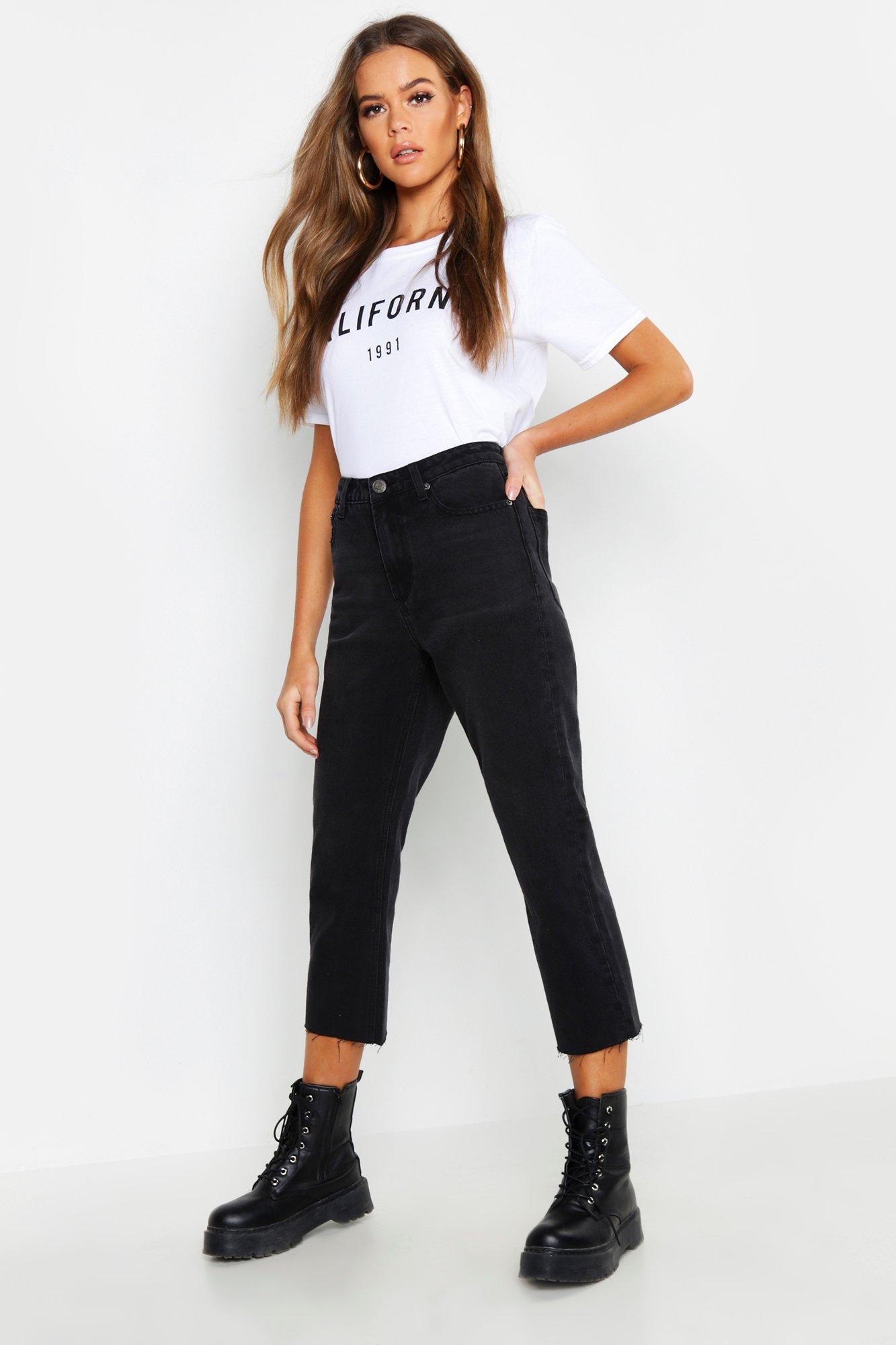 high waist raw hem straight leg jeans