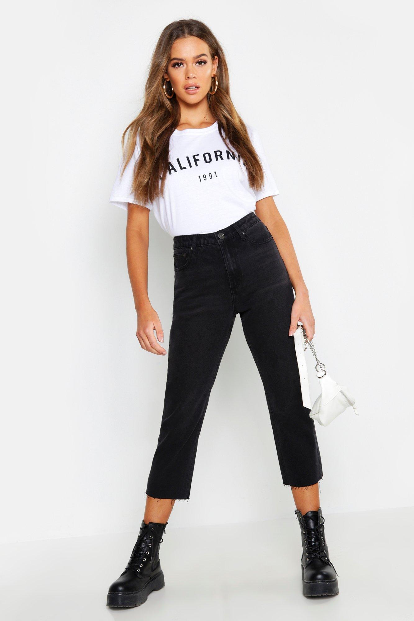 Black raw hem outlet straight leg jeans