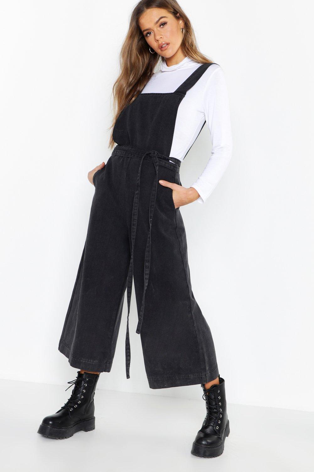 tie waist denim jumpsuit