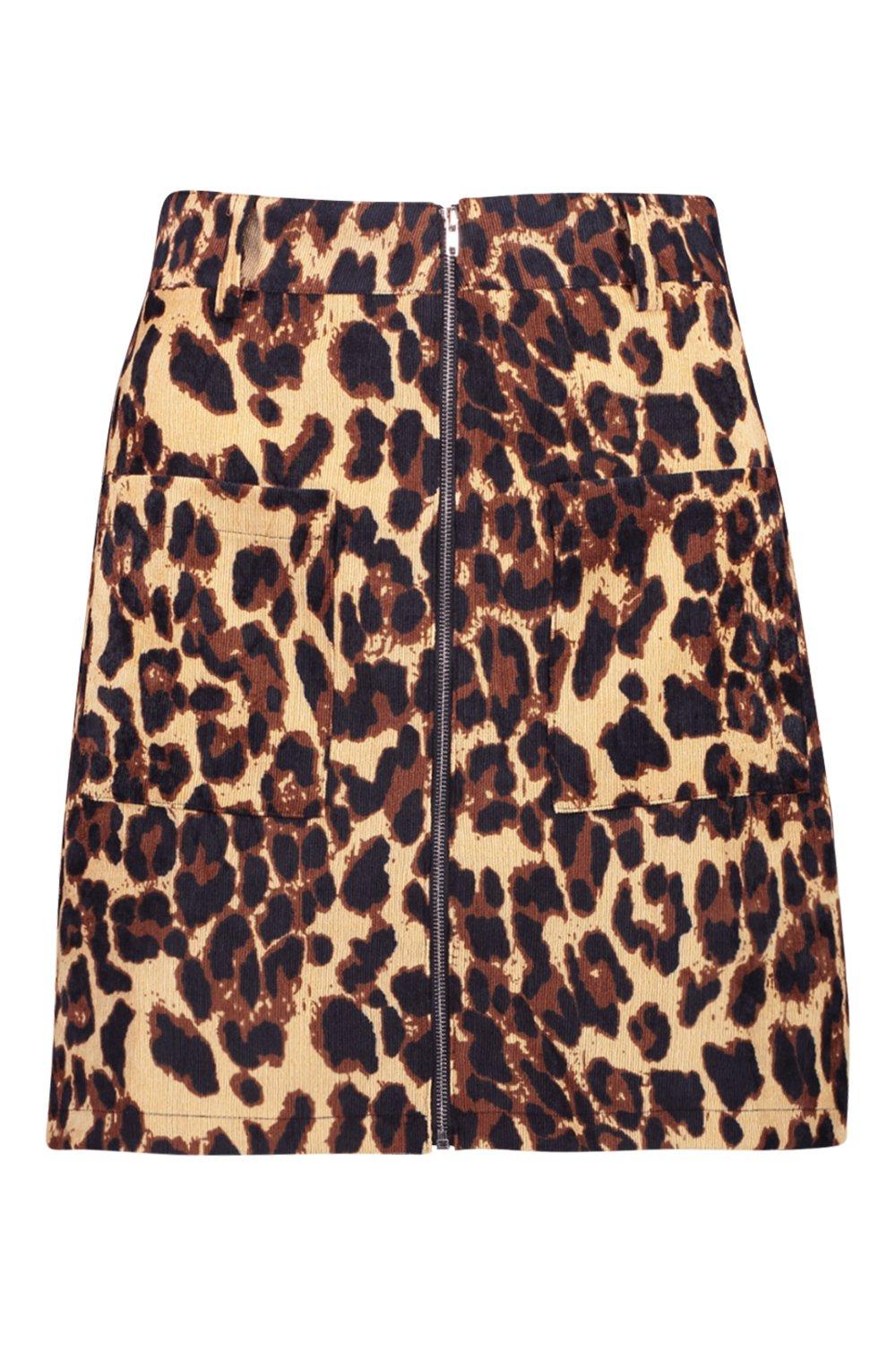 Pocket Front Leopard Cord Mini Skirt