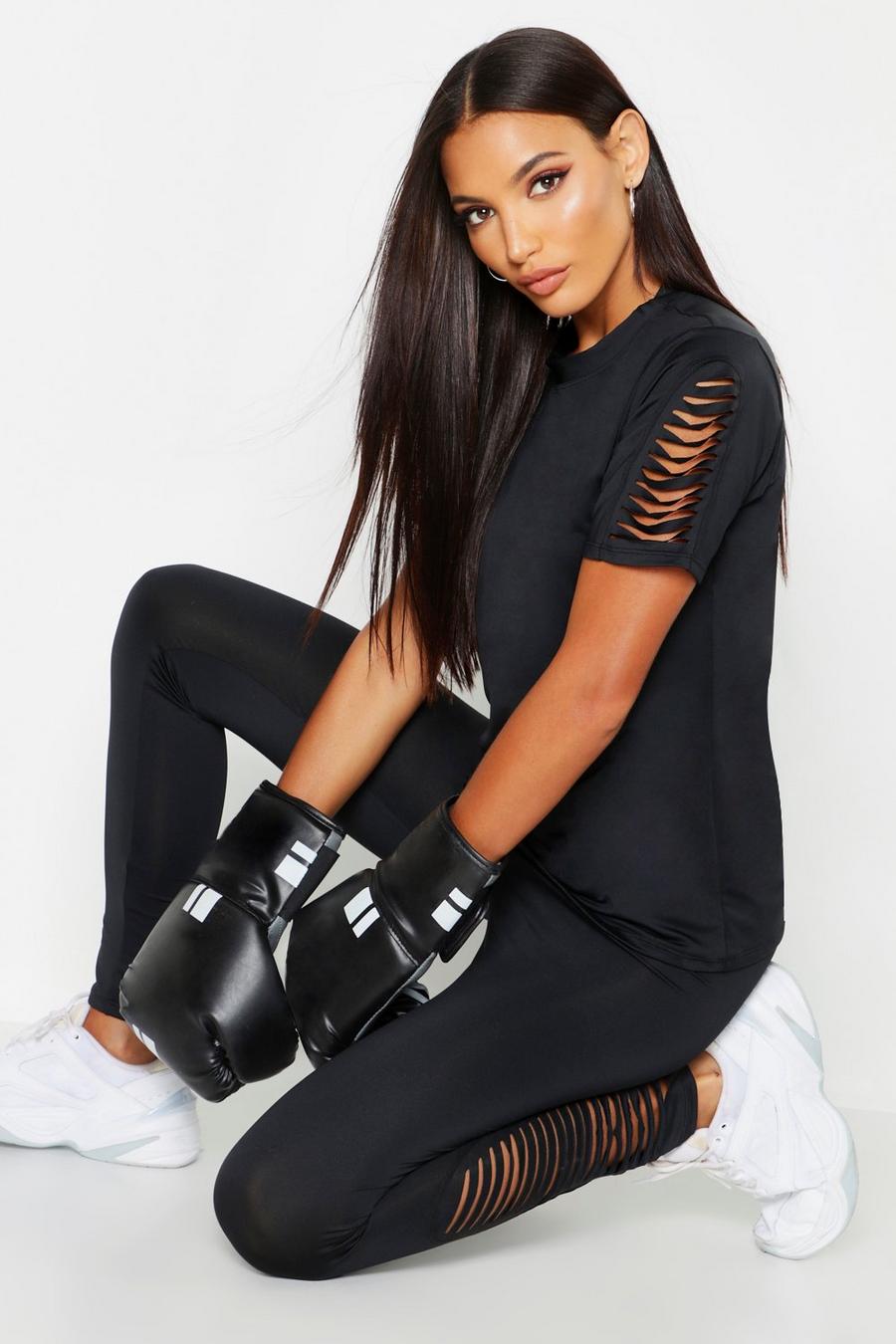 Black Fit Burnout Sleeve Running Top image number 1