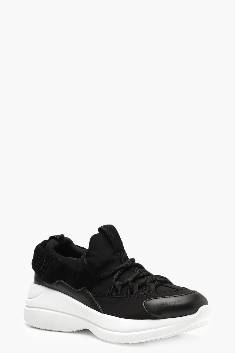 Black schwarz Chunky Sole Lace Up Trainers image number 1