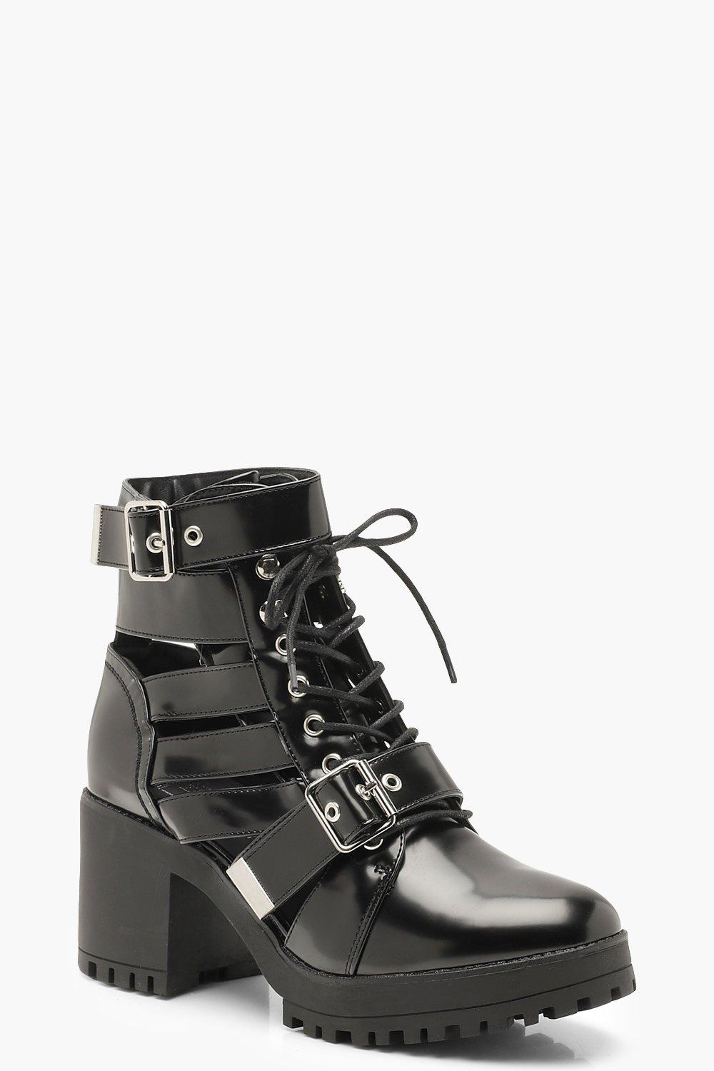 Cut Work Chunky Cleated Hiker Boots Chunky Cleated Hiker Boots | Boohoo UK