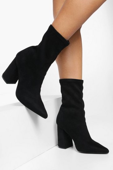 Pointed Block Heel Sock Boots | Boohoo UK