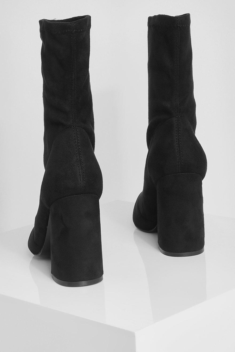 Faux Suede Pointed Block Heel Sock Boots boohoo IE