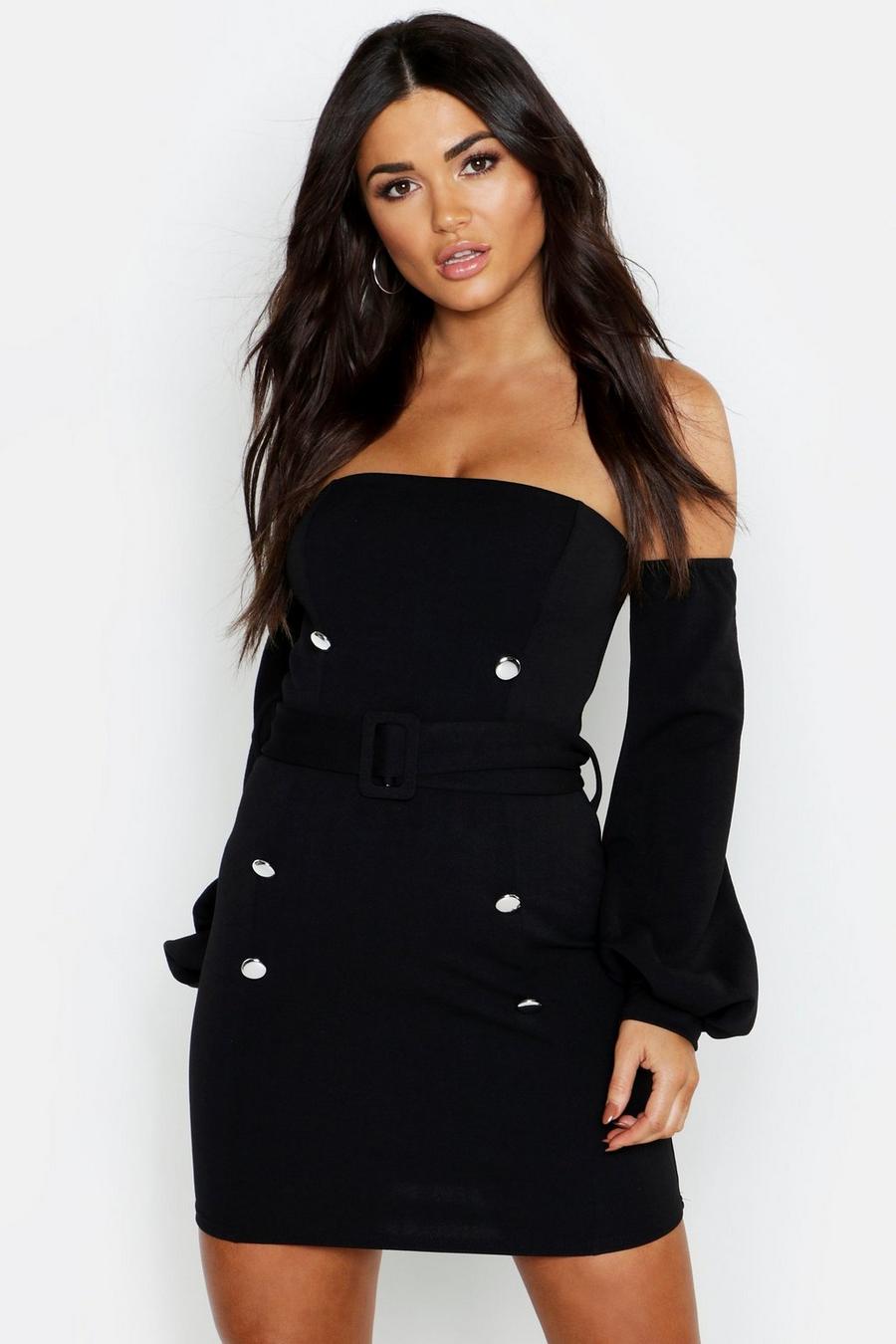 Off The Shoulder Puff Sleeve Bodycon Dress image number 1