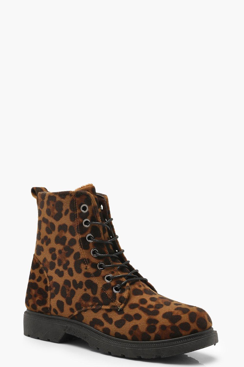 Leopard Print Lace Up Hiker Boots | boohoo