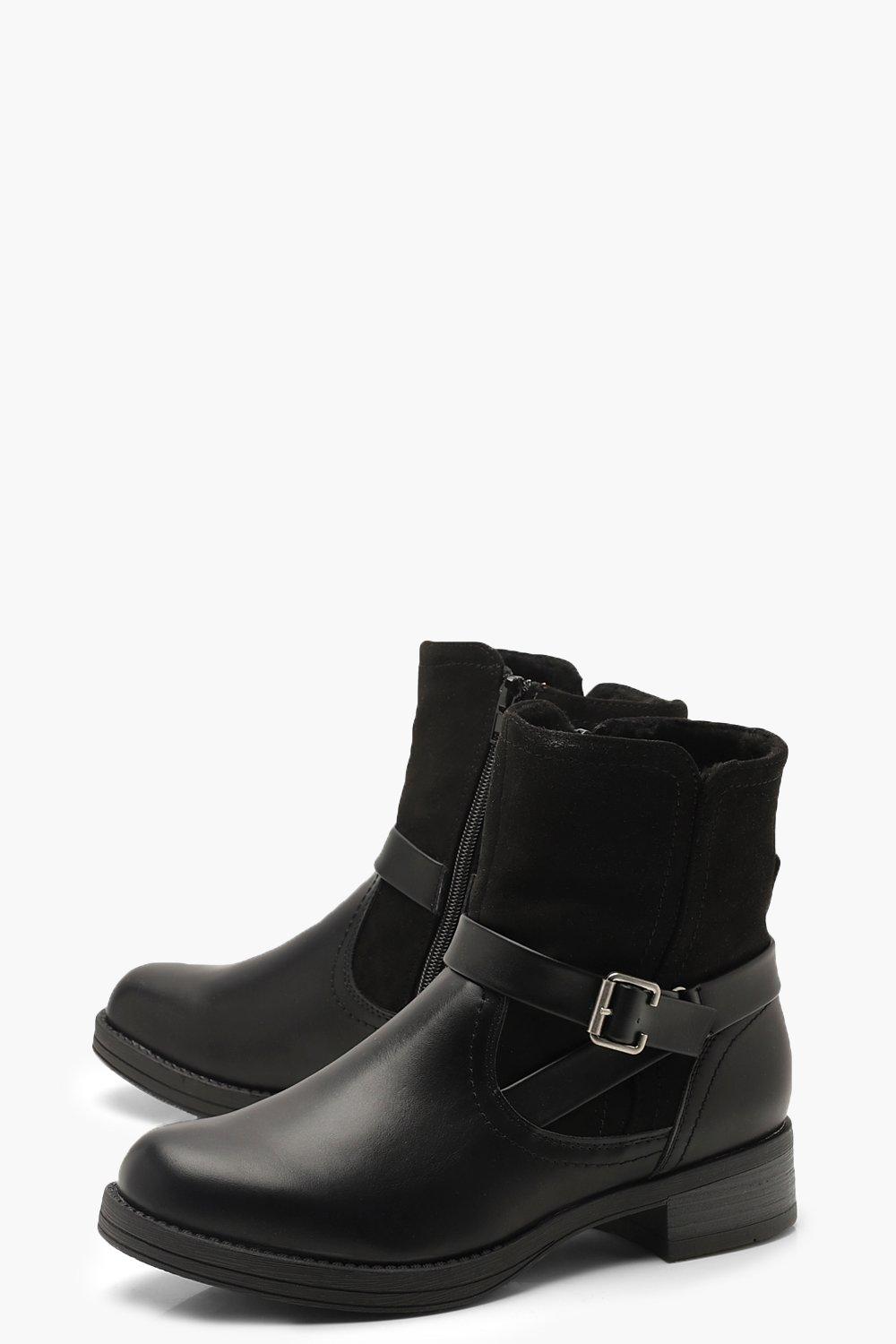 Fleece Lined Buckle Detail Biker Boots