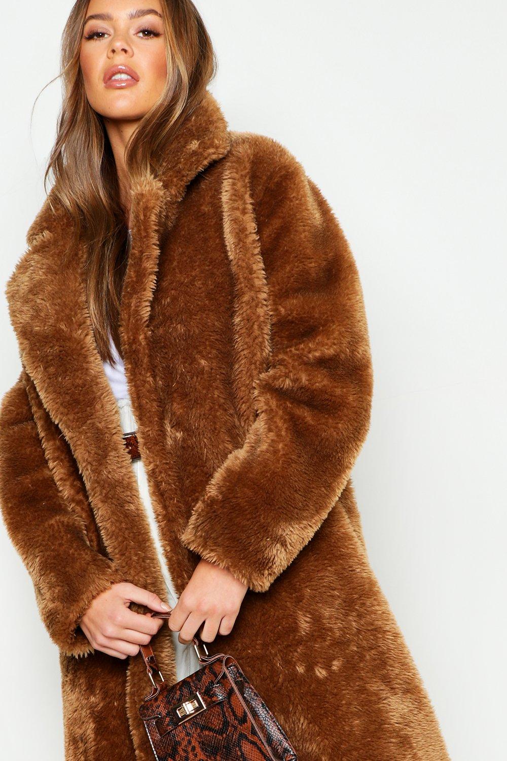 新品　FAUX FUR COAT Longline Faux Fur Teddy Coat