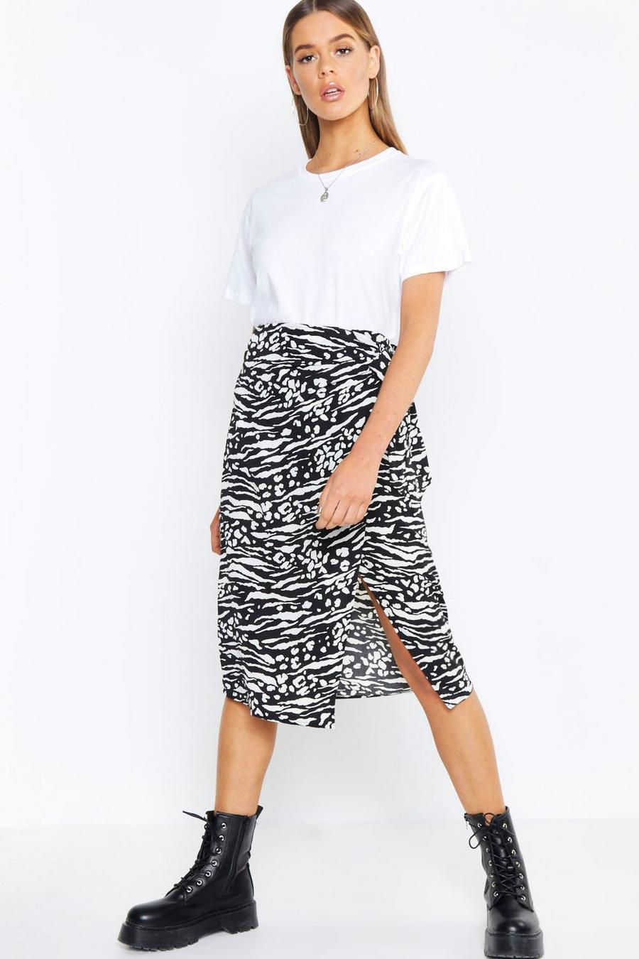 Tiger Print Tie Waist Wrapped Woven Skirt image number 1