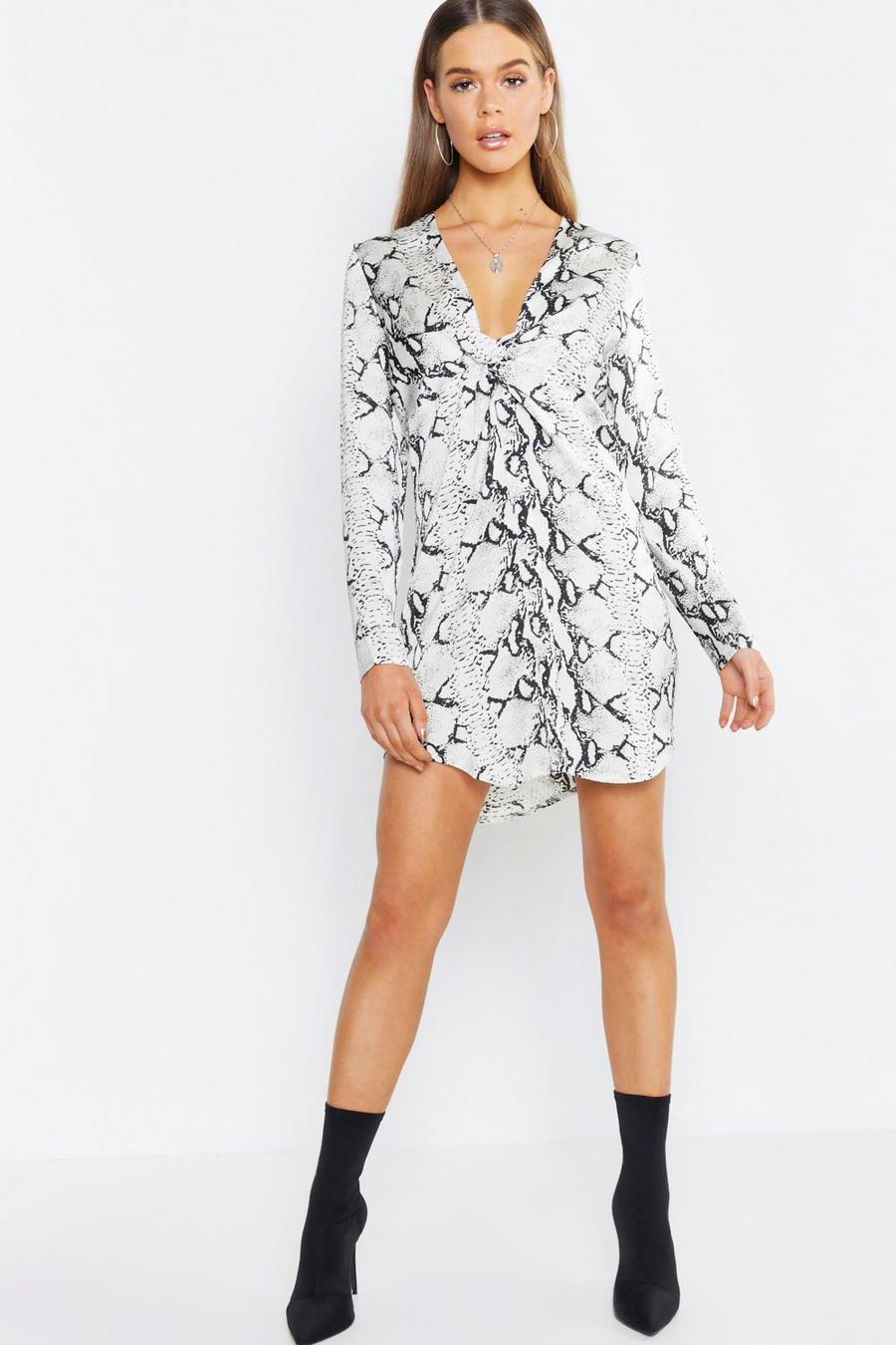 Snake Print Knot Front Woven Shirt Dress image number 1