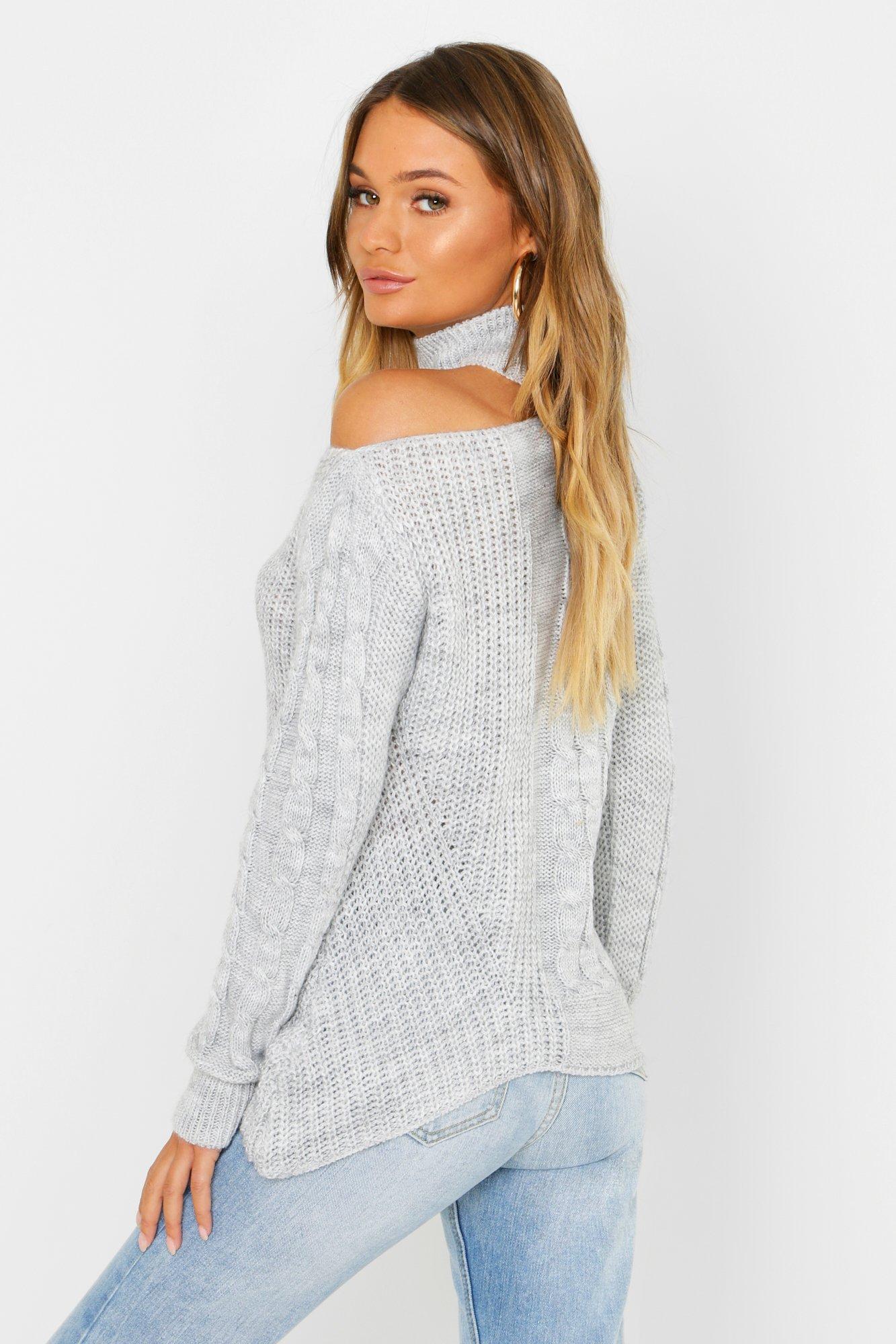 Cable Knit Cut Out Shoulder Jumper