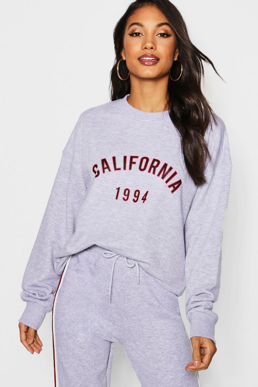 Grey marl "California" sweatshirt med slogan image number 1