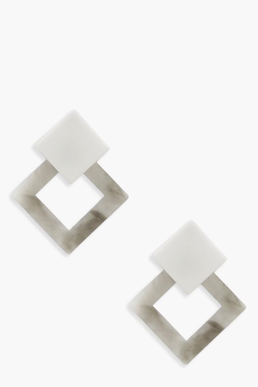 Boucles d’oreilles résine en marbre blanc à losange image number 1