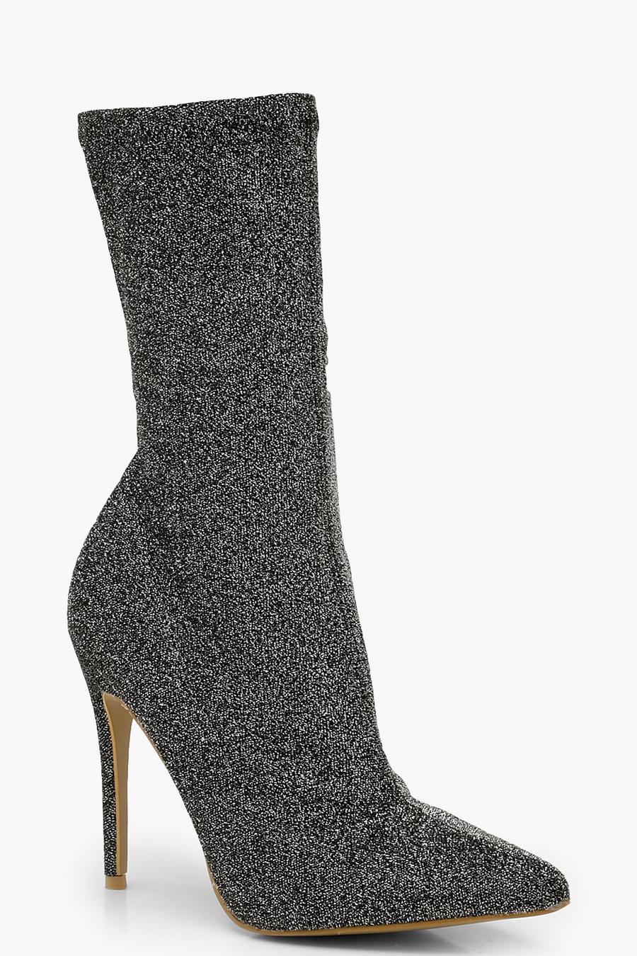 Grey Pointed Toe Stiletto Heel Sock Boots image number 1