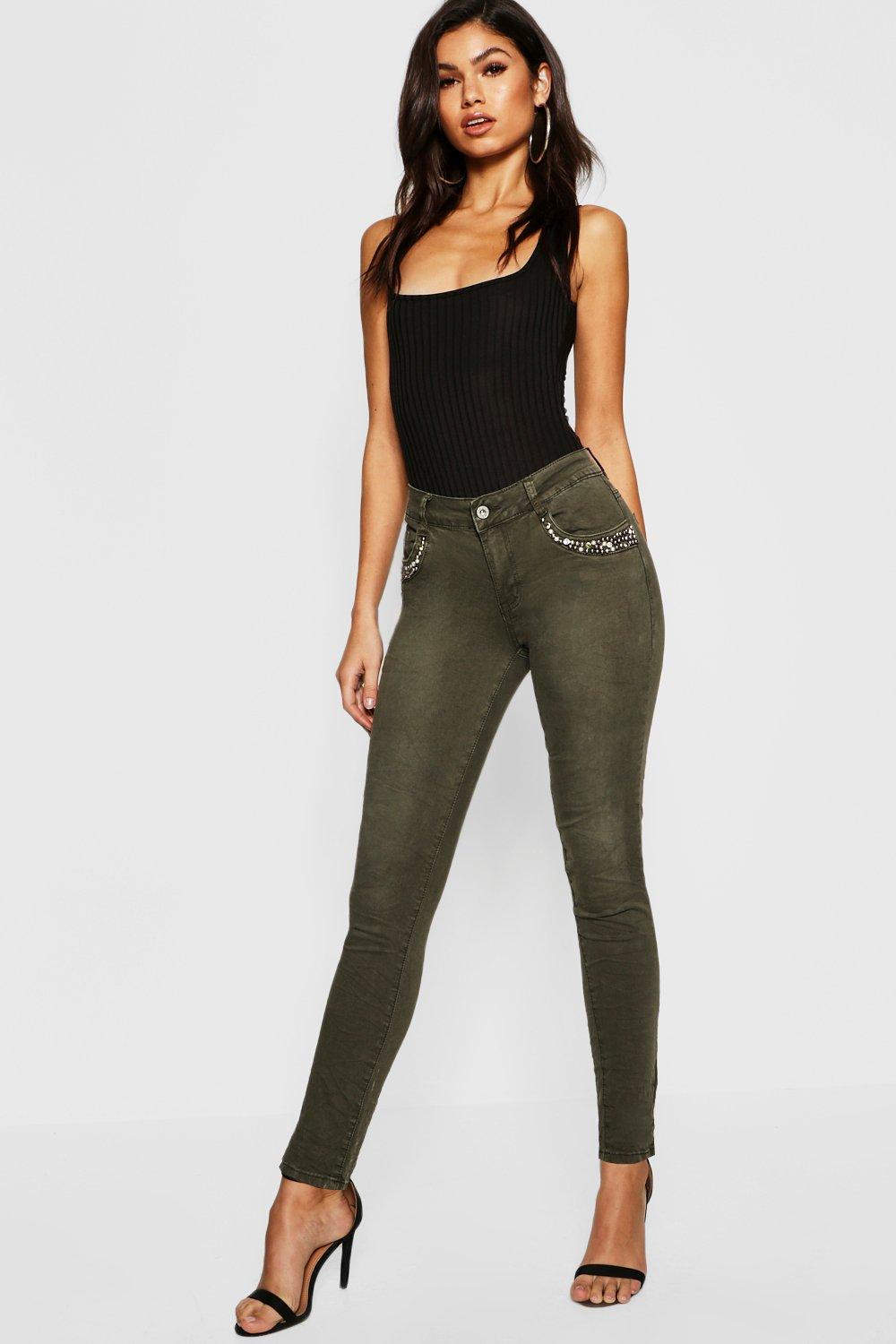 mid rise khaki skinny jeans