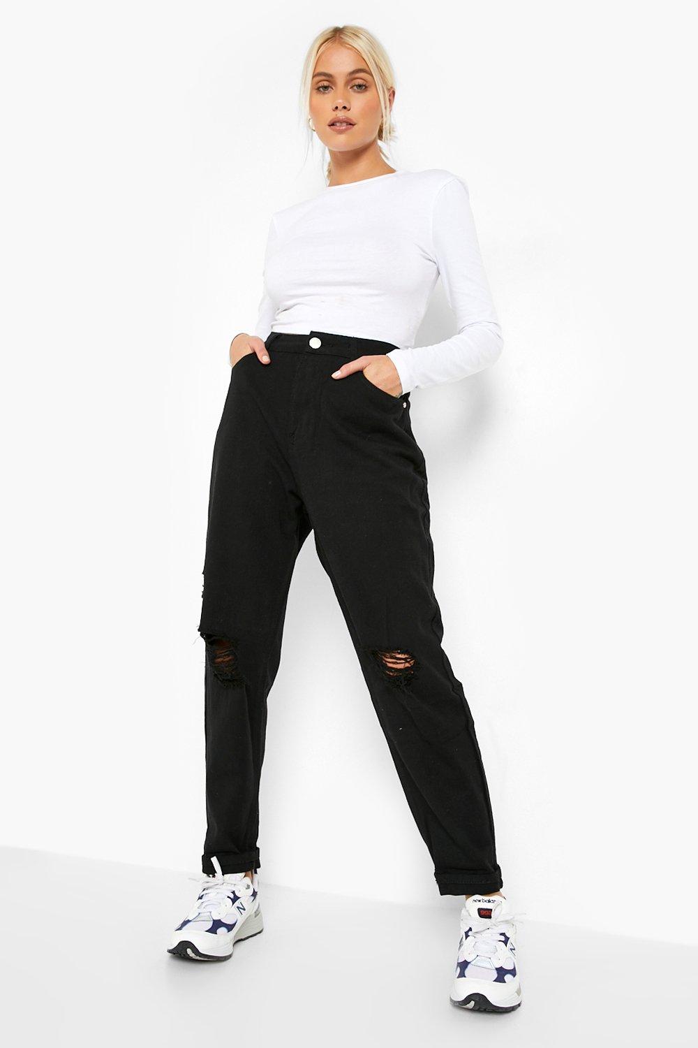 black ripped high waisted mom jeans