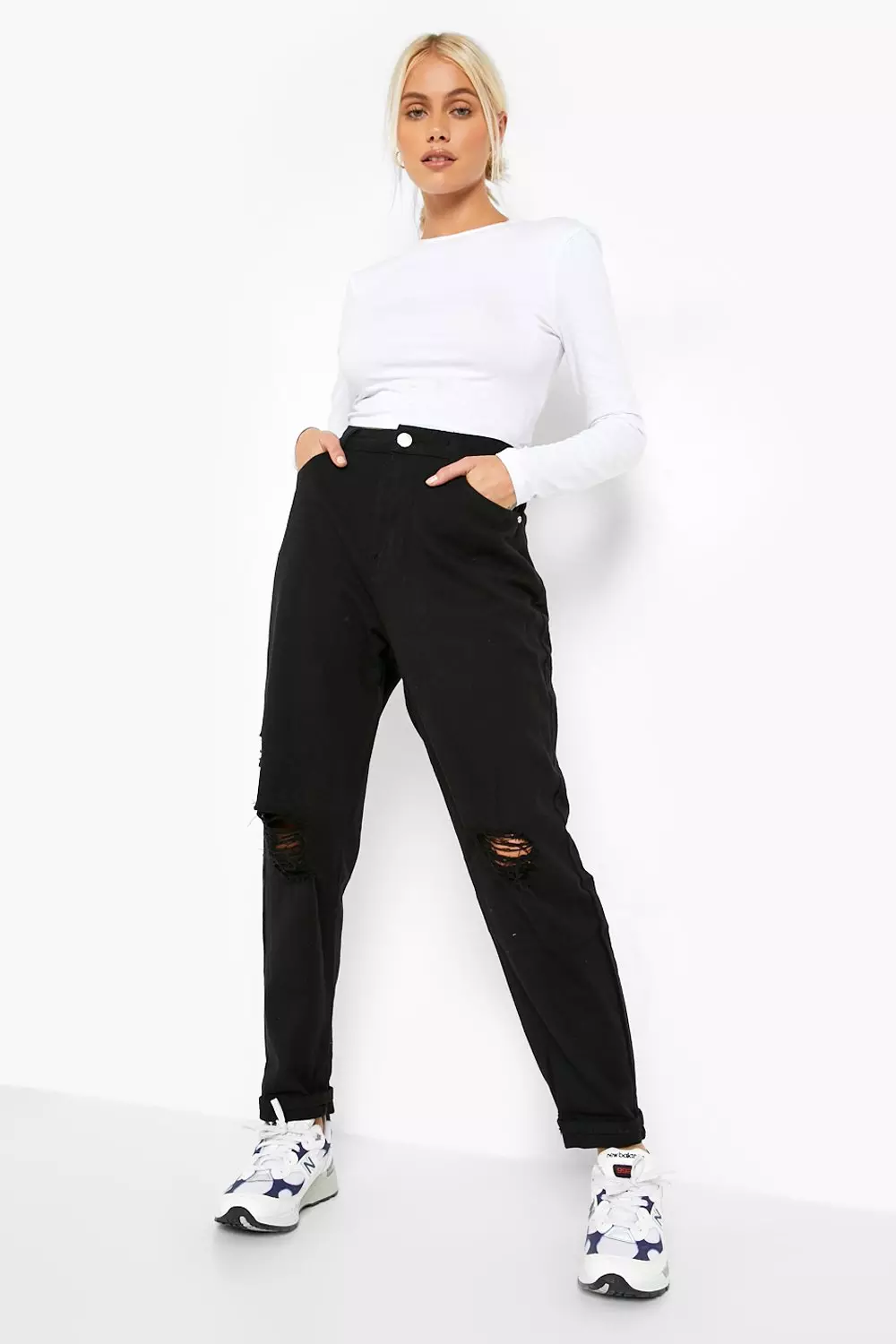 Black high waisted cheap ripped mom jeans