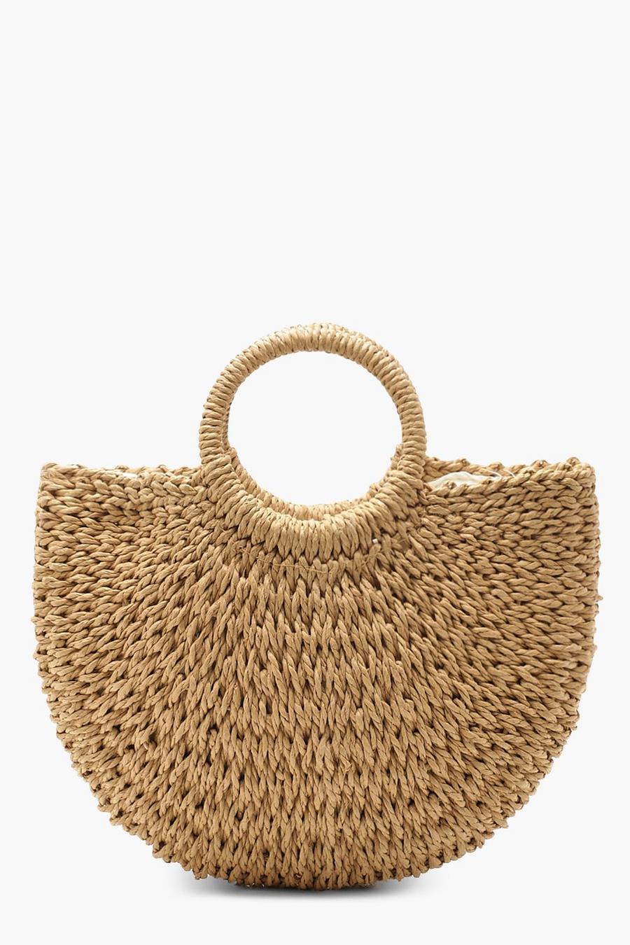 Natural beige Circle Handle Straw Bag - Small image number 1