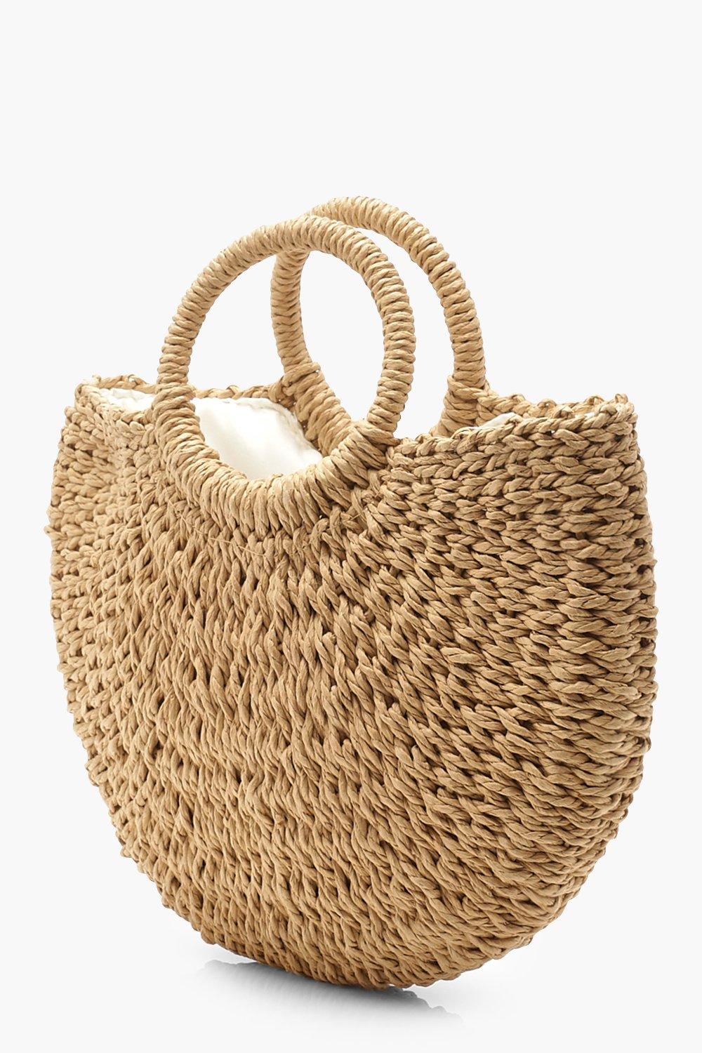 Kleine Strooien Tas Met Rond Hengsel