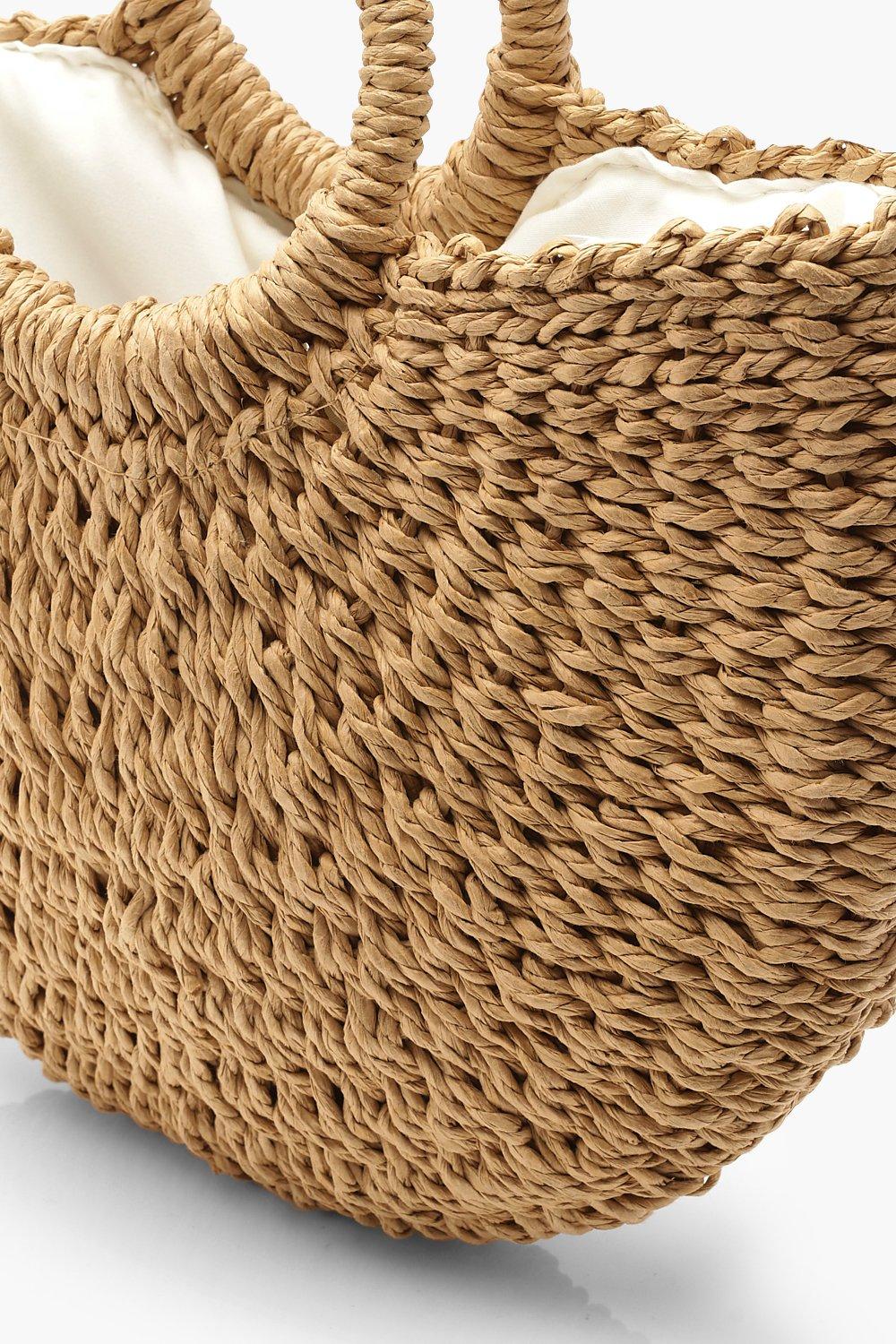 Boohoo Circle Handle Straw Bag