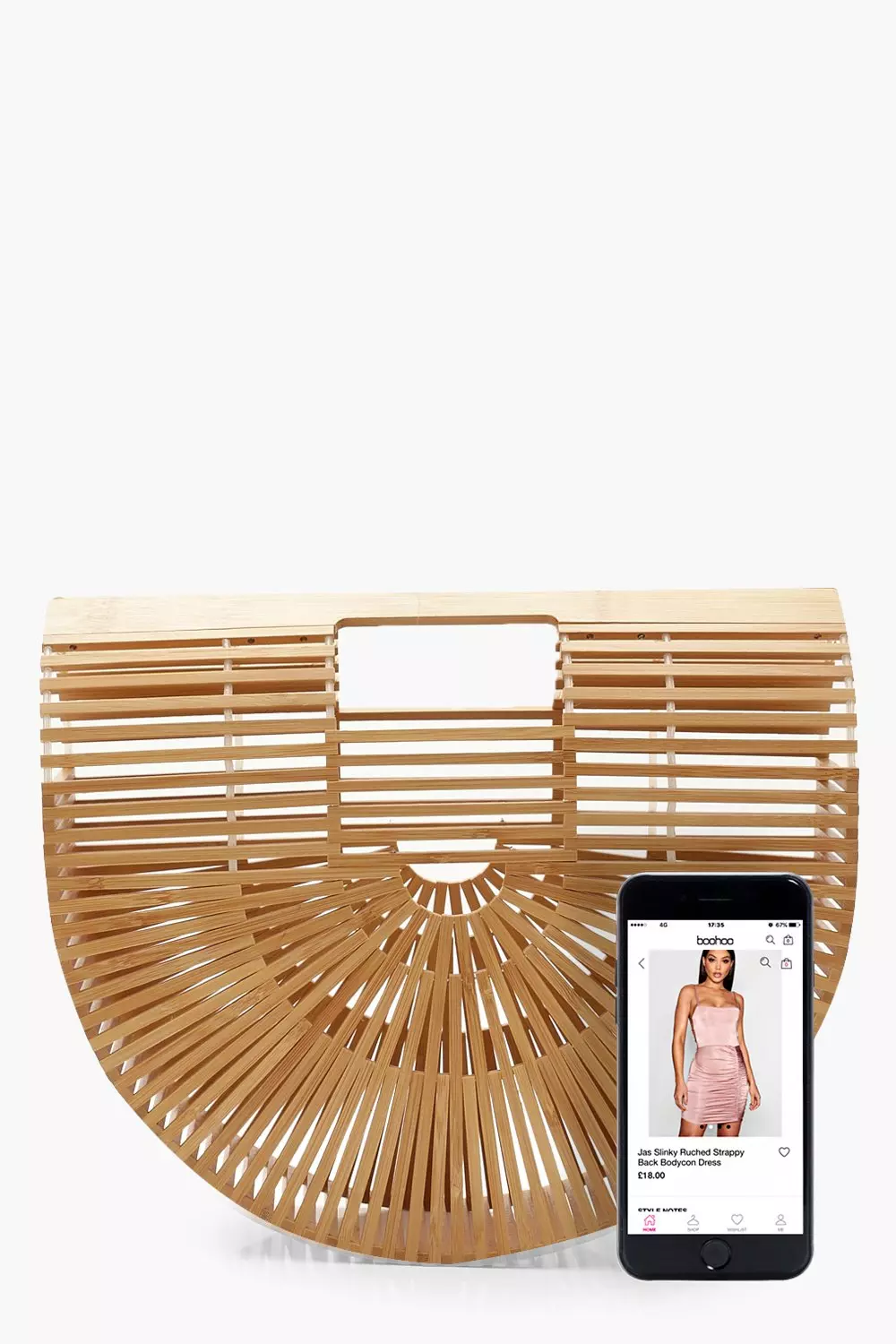 Natural Wooden Structured Grab Bag - Small alternative image
