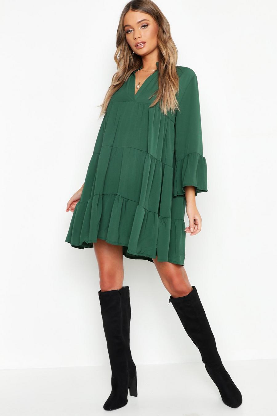 Emerald Woven Tiered Smock Dress image number 1