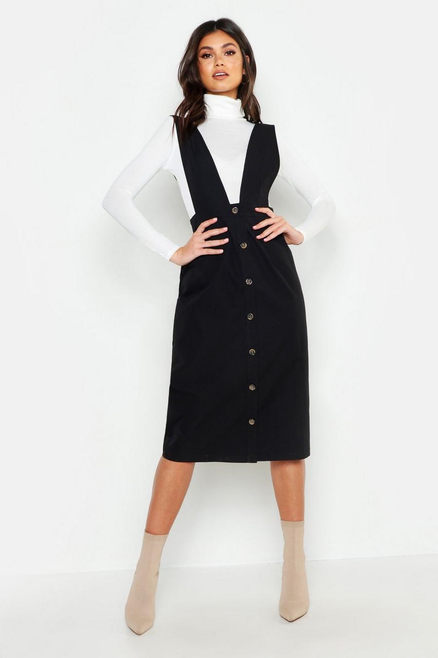 Plunge Front Button Midi Pinafore Dress image number 1