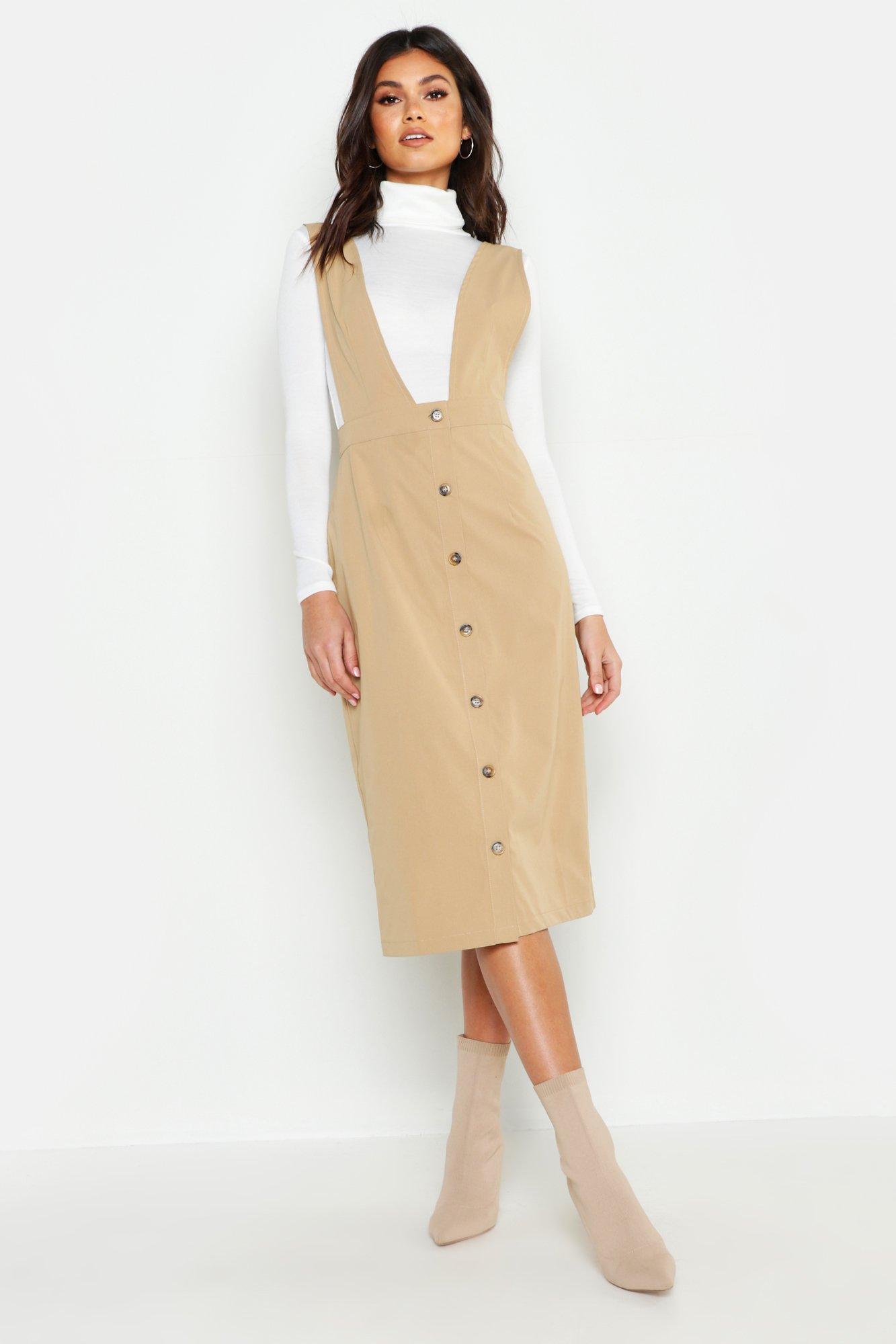 black plunge pinafore dress