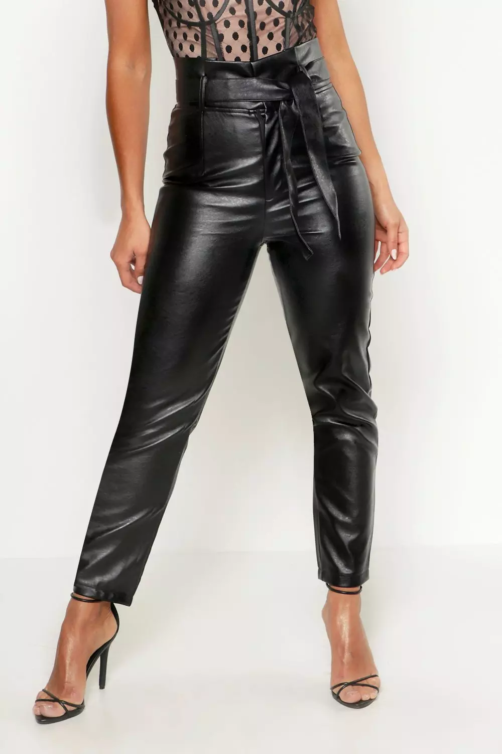 Leather look sale paperbag trousers