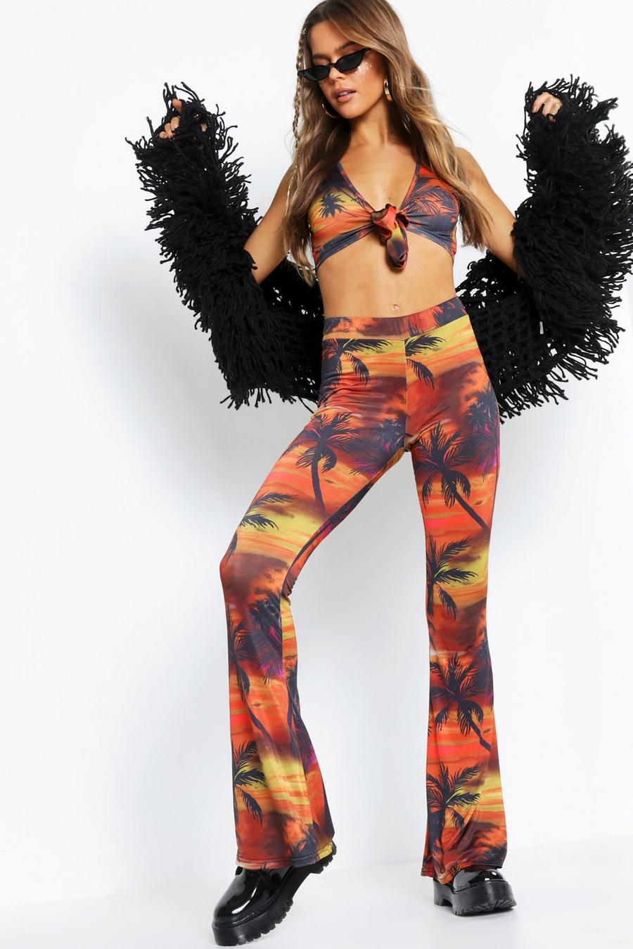 Tropical Print Flared Pants image number 1